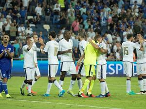 Italian players celebrate their victory at the end of the World Cup 2018 qualifier football match Israel vs Italy at Sammy Ofer Stadium in Haifa, on September 5, 2016.
JACK GUEZ / AFP