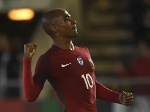 Portugal's midfielder Joao Mario celebrates after scoring a goal during the international friendly football match Portugal against Saudi Arabia at the Fontelo stadium in Viseu on November 10, 2017.
FRANCISCO LEONG / AFP