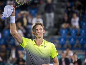 South Africa’s Kevin Anderson reacts after defeating Austria's Dominic Thiem during the Mubadala World Tennis Championship 2017 match in Abu Dhabi, on December 29, 2017.
NEZAR BALOUT / AFP