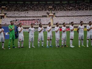 Members of Lebanon's team stand for the anthem prior to their Group B 2019 AFC Asian Cup third round qualification football match against North Korea at Kim Il Sung Stadium in Pyongyang on September 5, 2017. The score at full time was 2:2.
KIM Won-Jin / AFP