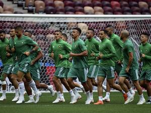 Morocco's players attend a training session at the Luzhniki Stadium in Moscow on June 19, 2018, on the eve of the Russia 2018 World Cup Group B football match between Portugal and Morocco.
Fadel SENNA / AFP