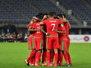 Oman's players celebrate after scoring a goal during the 2017 Gulf Cup of Nations semi-final football match between Oman and Bahrain at the Sheikh Jaber al-Ahmad Stadium in Kuwait City on January 2, 2018.
GIUSEPPE CACACE / AFP