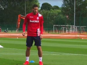 Snapshot from a video published on Stoke City's official Youtube channel for Ramadan Sobhi's first day at club training
