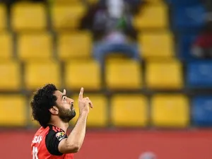 Egypt's forward Mohamed Salah celebrates after scoring a goal during the 2017 Africa Cup of Nations group D football match between Egypt and Ghana in Port-Gentil on January 25, 2017.
Justin TALLIS / AFP