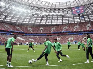 Players of Saudi Arabia during a training session in Moscow, Russia