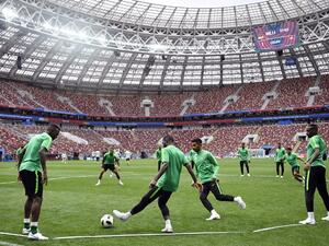 Players of Saudi Arabia during a training session in Moscow, Russia