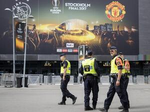 Police patrol outside the Friends arena in Stockholm on May 23, 2017, on the eve of the UEFA Europa League football final between Ajax and Manchester United.
Odd ANDERSEN / AFP