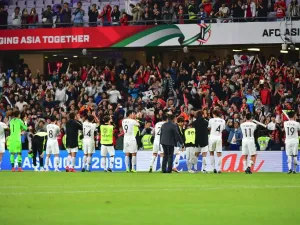 South Korea's players celebrate after winning the 2019 AFC Asian Cup group C football match between Kyrgyzstan and Korea Republic at Hazza bin Zayed Stadium in Abu Dhabi on January 11, 2019.
Giuseppe CACACE / AFP