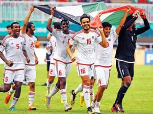 UAE players celebrate beating Vietnam in the men's football bronze medal match at the 2018 Asian Games in Bogor on September 1, 2018. (Photo: AFP)