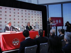 Sunil Gulati President of US Soccer Federation speaks during a press conference after announcing the next 2026 World Cup in North America on April 10, 2017 at the One World Trade Center in New York. USA, Mexico and Canada announced a joint bid to stage the 2026 World Cup on Monday, aiming to become the first three-way co-hosts in the history of FIFA's showpiece tournament.
KENA BETANCUR / AFP
