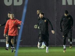 ميسي وفالفيردي خلال تدريبات برشلونة