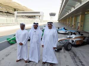 Aref Al Awani, Abu Dhabi Sports Council General Secretary, Mohammad Bin Sulayem and Ahmed Al Kaabi at the Yas Marina Circuit during the official launch of its 2016/17 calendar. (Photo: Ahmed Kutty/Gulf News)
