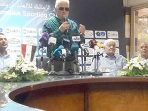 Zamalek's president Mortada Mansour speaks in the press conference of unveiling the new coach on Saturday (Photo: Zamalek's official website)