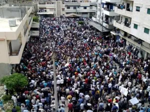 جانب من المظاهرات المناهضة للنظام السوري في بانياس