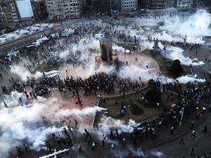 Riot police fire tear gas on demonstrators in Istanbul's Taksim Square, June 11 2013.  (AFP/Bulent Kilic)