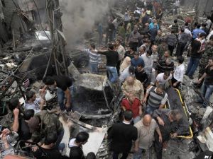 صورة وزعتها وكالة الانباء السورية للانفجار الذي وقع امس،الاثنين، في حي 69 في المزة/دمشق/أ.ف.ب