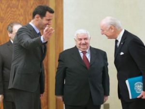 الرئيس السوري الأسد ومبعوث الامم المتحدة دي ميستورا