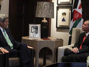 U.S. Secretary of State John Kerry  meets with Jordanian King Abdullah II at the royal palace November 7, 2013 in Amman, Jordan. [Getty]