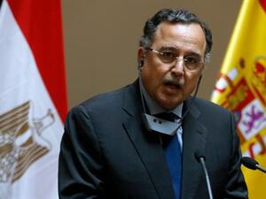 Egypt's Foreign Minister Nabil Fahmy speaks during a joint news conference with his Spanish counterpart Jose Manuel Garcia-Margallo after their meeting in Madrid November 7, 2013. [REUTERS/Sergio Perez]