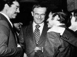 الزعيمان العراقي صدام حسين والسوري حافظ الأسد