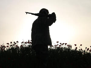 A Syrian opposition fighter walks in a poppy field in Deraa, April 10 2017. (AFP/Mohammad Abazeed) 