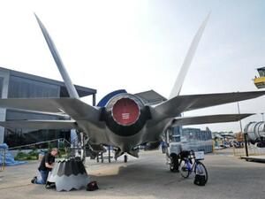 A replica of Lockheed Martin F-35 fighter jet is seen at the exhibition centre /AFP
