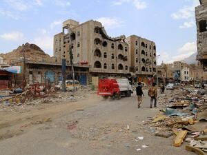 One of the main streets in Taiz, devastated by clashes over the past year. (AFP/Ahmad Al-Basha) One of the main streets in Taiz, devastated by clashes over the past year. (AFP/Ahmad Al-Basha)