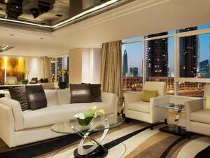 The warm lobby at DAMAC Maison Canal Views