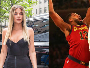 The 27-year-old NBA star - who is the father of Khloe Kardashian's unborn baby - is seen in a video clip getting cosy with a pretty brunette (Source: Liam Goodner - Shutterstock / MIKE LAWRIE - GETTY IMAGES NORTH AMERICA - AFP)