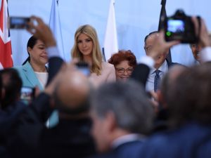 The daughter of the US President, Ivanka Trump (C), poses with other participants of the panel discussion "Launch Event Women's Entrepreneur Finance Initiative" on the second day of the G20 Summit in Hamburg, Germany, July 8, 2017. (Patrik Stollarz/Pool/AFP)