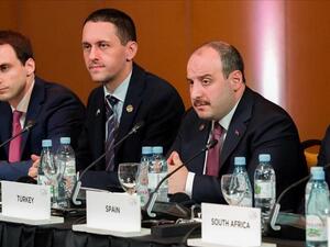 Turkey's Industry and Technology Minister Mustafa Varank (2nd R) attends G20 Digital Economy Ministerial Meeting in Salta, Argentina on August 24, 2018. (AA)