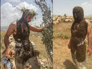 Abdulvahap Semo, a beekeeper from eastern Turkey, is attempting to break the world record for the number of bees covering a person. (Twitter/Daily Sabah)