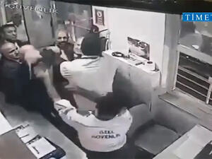 Footage provided by the Timeturk news outlet of the May 14, 2016 incident shows Erdogan Bayraktar assaulting a security guard. (YouTube)