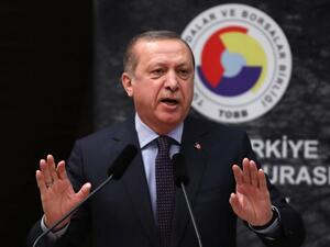 President of Turkey Recep Tayyip Erdogan gestures as he delivers a speech during the Turkish Union of Chambers and Commodity Exchanges (TOBB) Economic Council in Ankara on February 7, 2017. (AFP/Adem Altan)