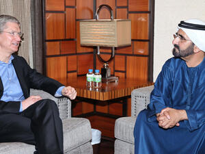 Sheikh Mohammad and Tim Cook met in 2014 during the CEO’s first visit to the UAE. (Dubai Media Office)
