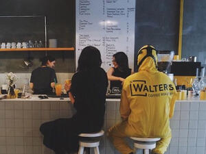 Walter's Coffee gives off the air of an industrial lab, with coffee served in beakers and the menu arranged like the periodic table. (Twitter)