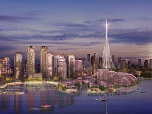 The Tower, however, is not a "traditional skyscraper" but a slender tower evoking the image of a minaret anchored to the ground with sturdy cables. (Emaar)