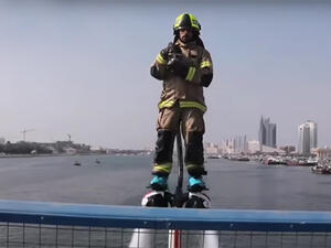 Dubai's civil defense force demonstrate their futuristic new fire-fighting tools. (YouTube)