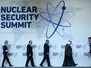 World leaders arrive to take part in the Nuclear Security Summit family photo at the Walter E. Washington Convention Center on April 1, 2016 in Washington, DC.  (AFP/Stephane de Sakutin)