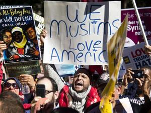 Anti-Muslim ban protests in Washington, October 2017 (Jim Watson/AFP)