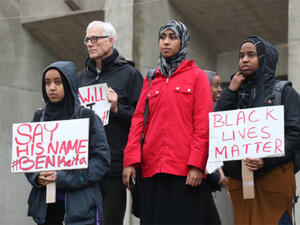 Students and activists hold a vigil for Ben Keita, who was found hanged in a tree in January. (Twitter)