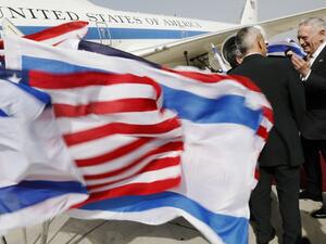 US Defence Secretary James Mattis (R) bids farewell to Israeli military dignitaries as he departs from Ben Gurion International Airport in Tel Aviv on April 21, 2017. (AFP/Jonathan Ernst)