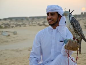 Arab man carrying wild falcon. (Shutterstock/ File Photo)