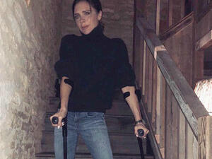 Taking it easy: Victoria Beckham revealed she isn't letting her injury slow her down as she shared a series of shots posing up a storm in the brace on Tuesday (Source: Victoria Beckham - Instagram)