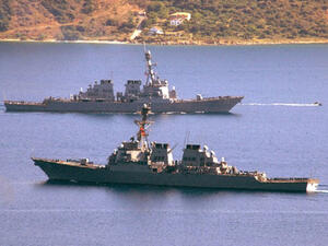 Warships are seen in the Strait of Hormuz. (AFP/File)