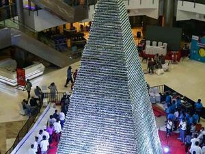 The world's largest tower of cupcakes, assembled at a mall in Chennai, India, measured 41 feet, 8 inches tall. (Photo courtesy of Guinness World Records)