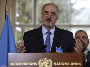 Syria's UN envoy Bashar al-Jaafari speaks at a press conference at the start of UN-sponsored peace talks. (AFP/File)