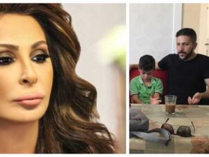 صورة للطفل عبد المعين الحسن مع والده والفنانة إليسا