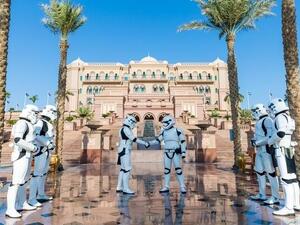 Stormtroopers outside Emirates Palace Hotel where the Abu Dhabi Star Wars premiere is set to take place. (Facebook)