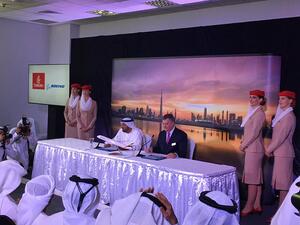 Emirates signed a deal to buy 40 Boeing 787s, valued at Dh55.4 billion ($15.1 billion) at the Dubai Airshow. (Courtesy of Emirates)